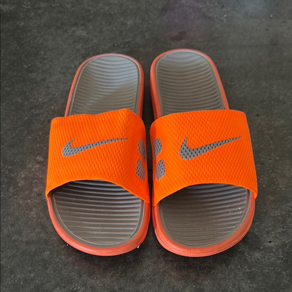 Nike Bright Orange Slides with Gray Details